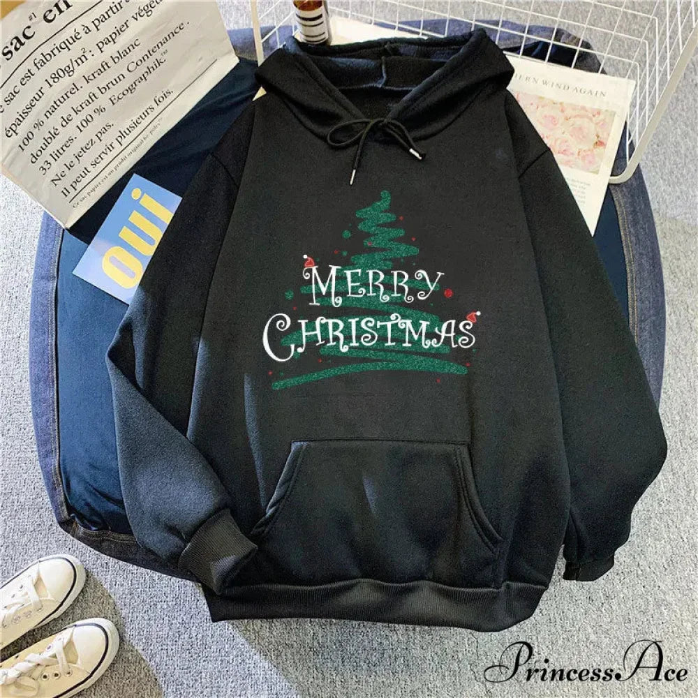 Sporty Printed Casual Long Sleeve Christmas Hoodie for Women