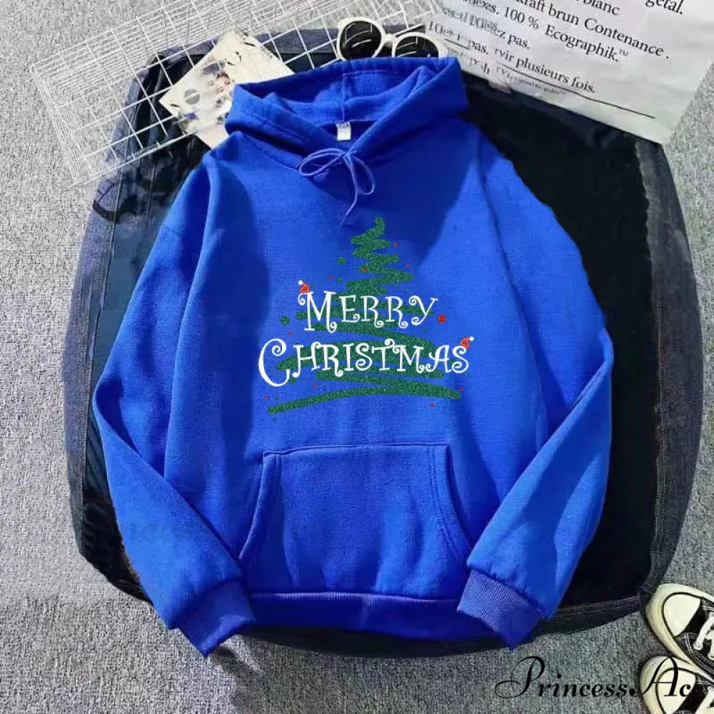 Sporty Printed Casual Long Sleeve Christmas Hoodie for Women