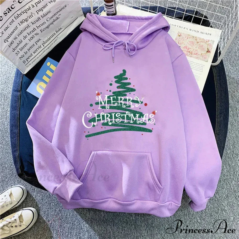 Sporty Printed Casual Long Sleeve Christmas Hoodie for Women