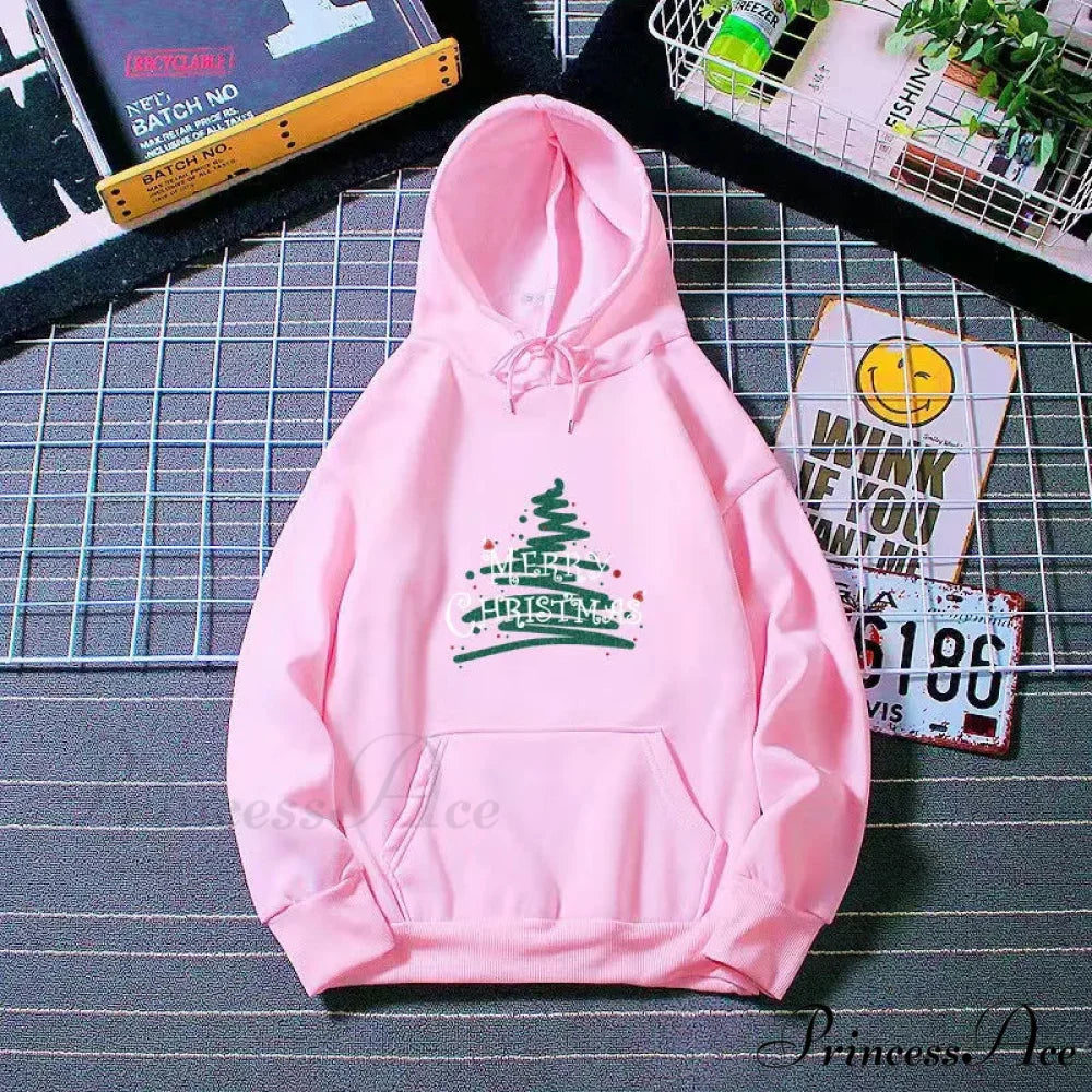 Sporty Printed Casual Long Sleeve Christmas Hoodie for Women
