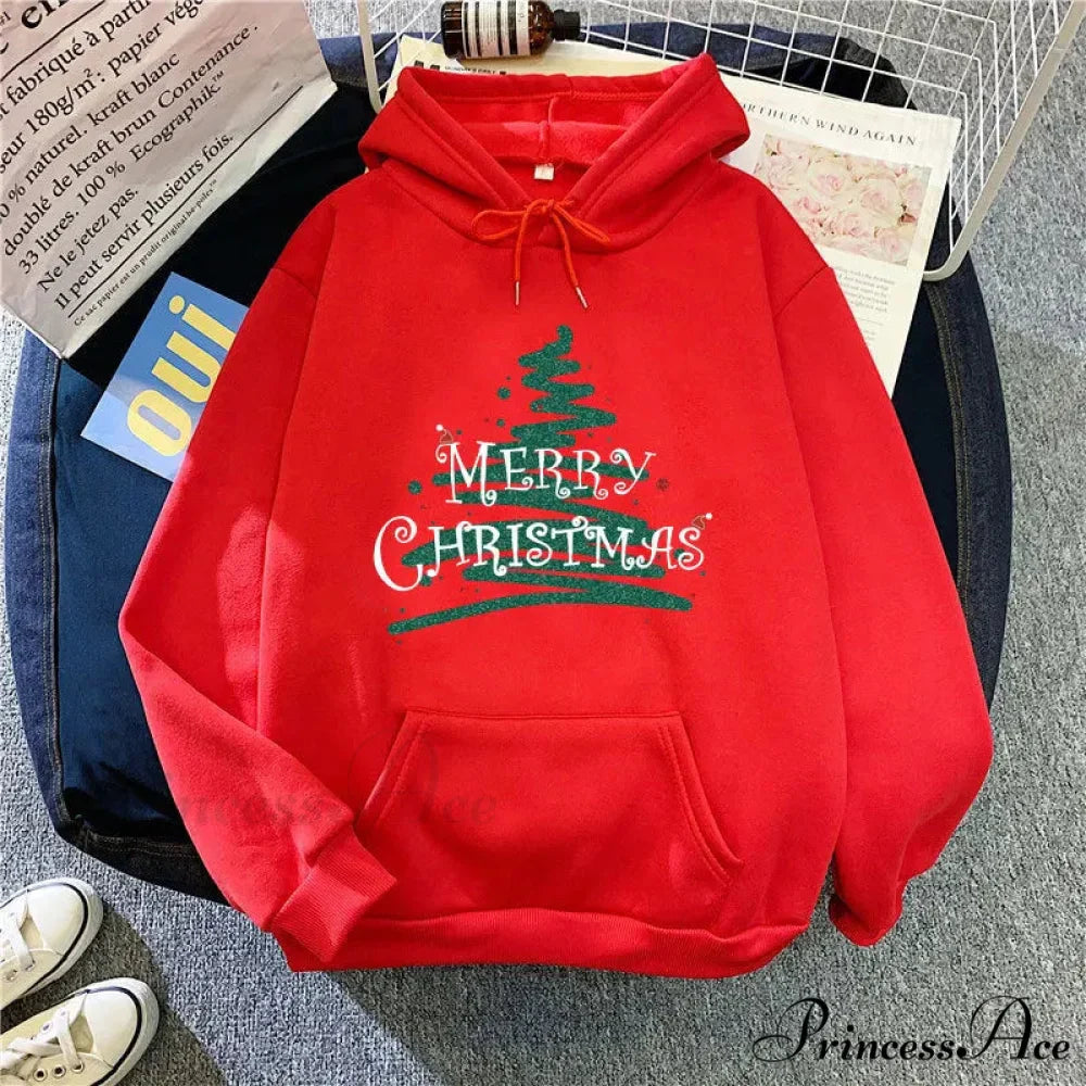 Sporty Printed Casual Long Sleeve Christmas Hoodie for Women