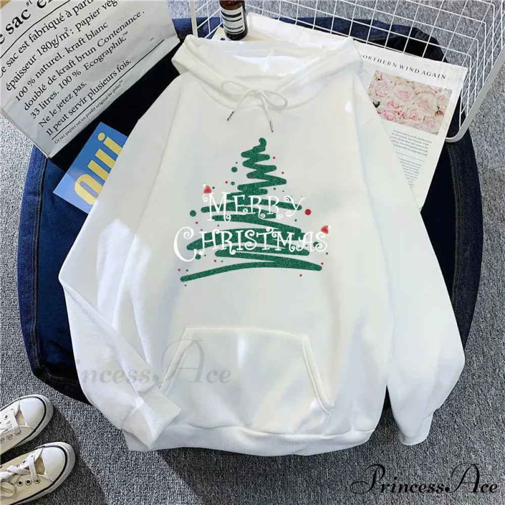 Sporty Printed Casual Long Sleeve Christmas Hoodie for Women
