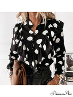 Spotted Dot Print Frill V Neck Blouse