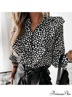 Spotted Dot Print Frill V Neck Blouse