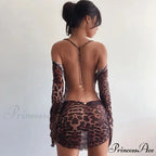 Spotted Mesh Lace-Up Mini Dress