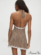 Spotted Patchwork Halter Mini Dress