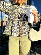 Spotted Pattern Cut Out Round Neck Short Sleeve Blouse