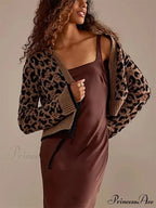 Spotted Pattern Ribbed Tie Front Knit Cardigan