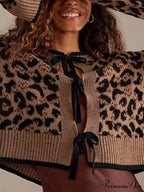 Spotted Pattern Ribbed Tie Front Knit Cardigan