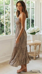 Spotted Pattern Strapless Seductive Plunging Neckline Beach Vacation Maxi Bohemian Dress