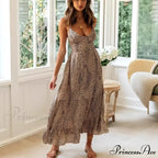 Spotted Pattern Strapless Seductive Plunging Neckline Beach Vacation Maxi Bohemian Dress