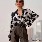 Spotted Print Button Up Long Sleeve Blouse