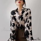 Spotted Print Button Up Long Sleeve Blouse