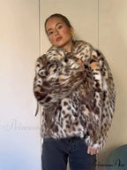 Spotted Print Fold-Over Collar Coat