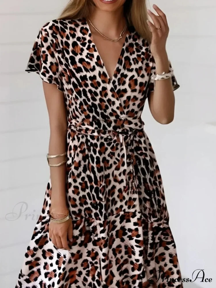 Spotted Print Holiday Wrap Mini Boho Dress