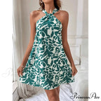 Spring/2024 New Print Halter Off-the-Shoulder Denim Dress Floral Dress