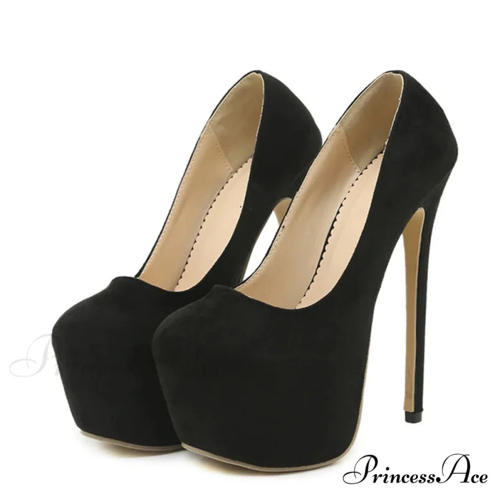 Spring-Autumn Black Platform Buckle Super-High Pole-Dance Pumps 17CM Stiletto High Heel