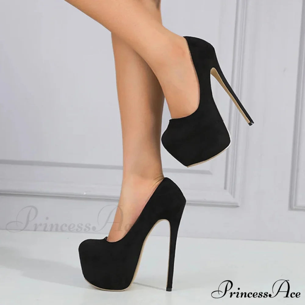 Spring-Autumn Black Platform Buckle Super-High Pole-Dance Pumps 17CM Stiletto High Heel