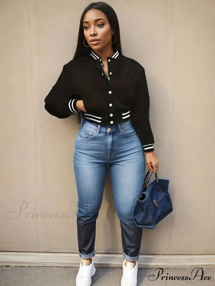 Spring Autumn European Pure Color Single-breasted Baseball Stylish Coat