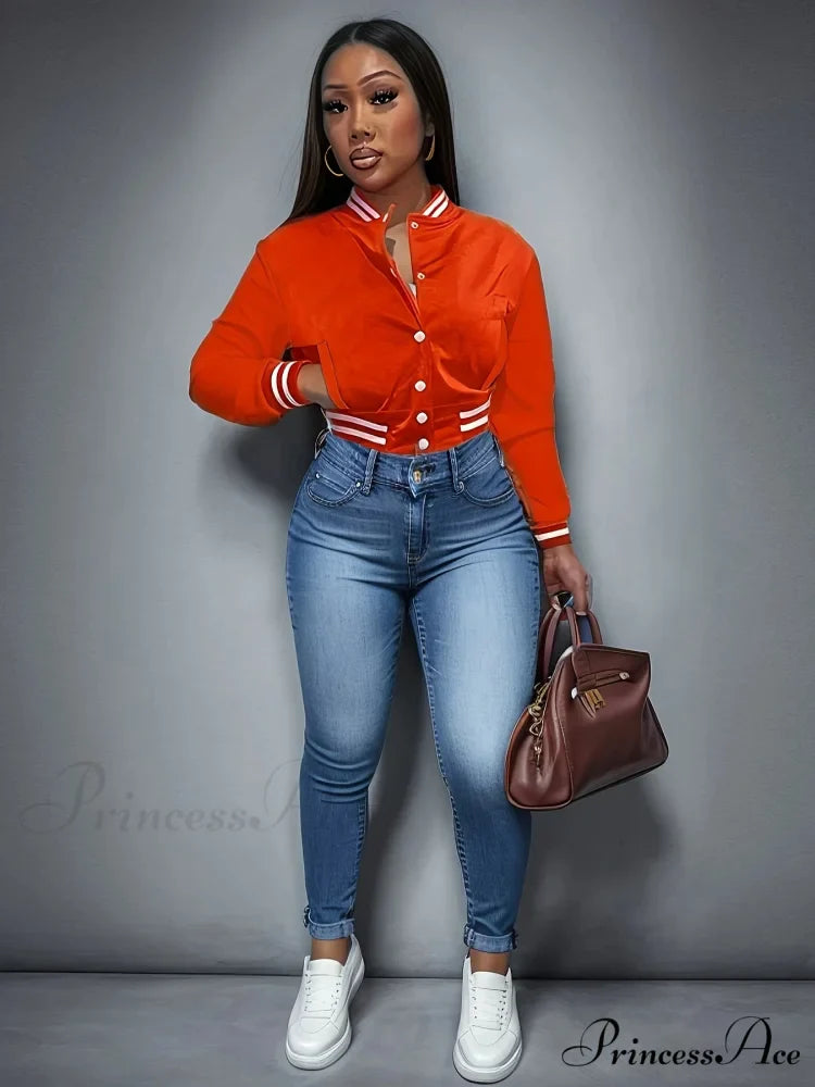 Spring Autumn European Pure Color Single-breasted Baseball Stylish Coat