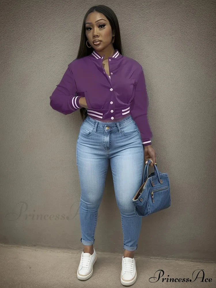 Spring Autumn European Pure Color Single-breasted Baseball Stylish Coat