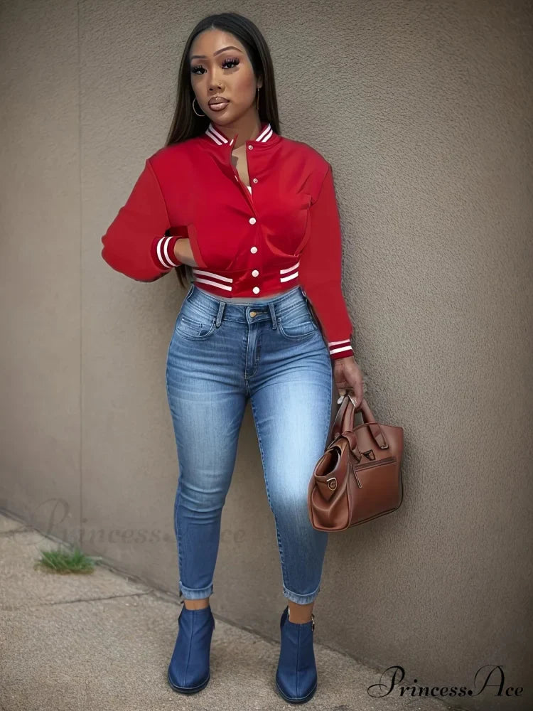 Spring Autumn European Pure Color Single-breasted Baseball Stylish Coat