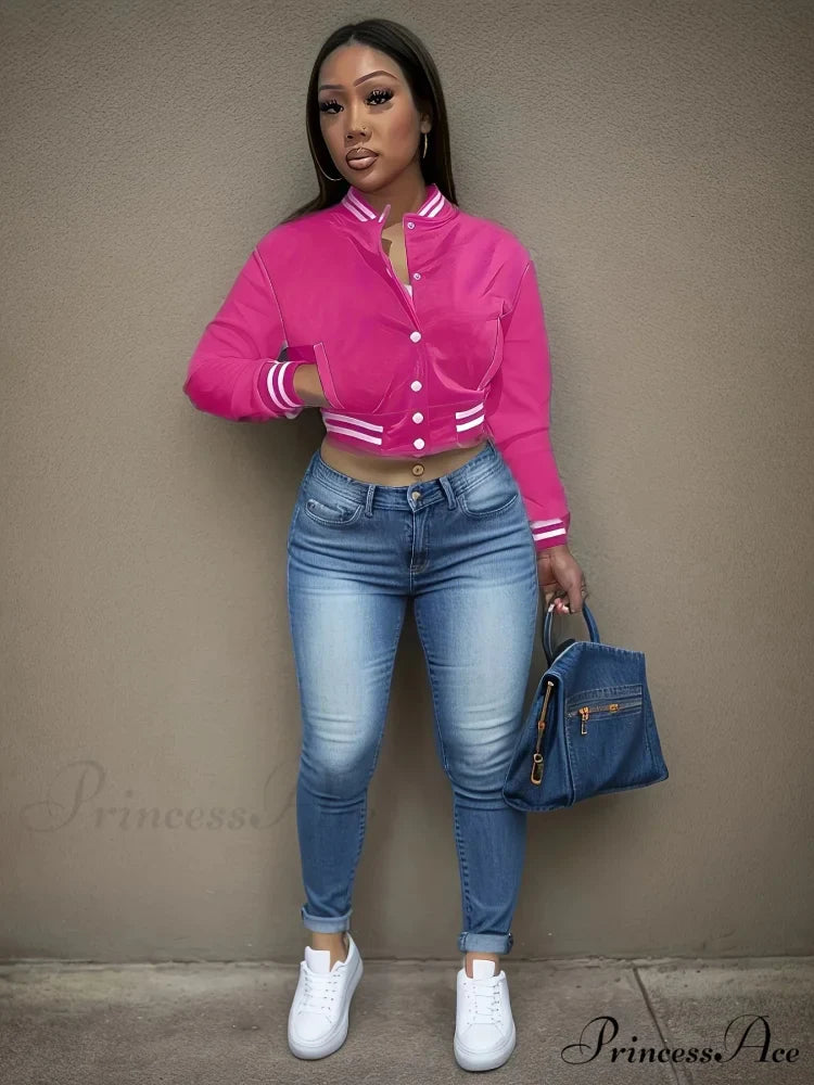 Spring Autumn European Pure Color Single-breasted Baseball Stylish Coat