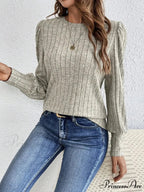 Spring Autumn Informal Crewneck Baggy Knit T-shirt