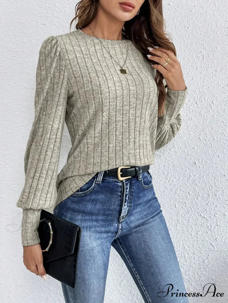 Spring Autumn Informal Crewneck Baggy Knit T-shirt