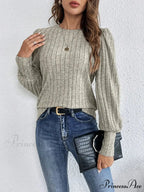Spring Autumn Informal Crewneck Baggy Knit T-shirt