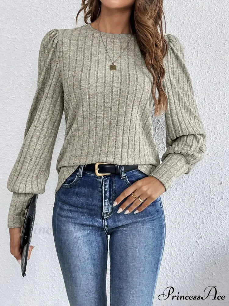 Spring Autumn Informal Crewneck Baggy Knit T-shirt