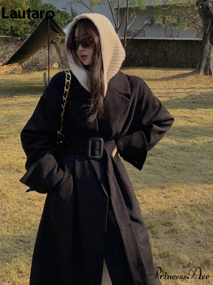 Spring Autumn Long Brown Black Striped Oversized Luxury Designer Runway Fashion 2024 Stylish Coat