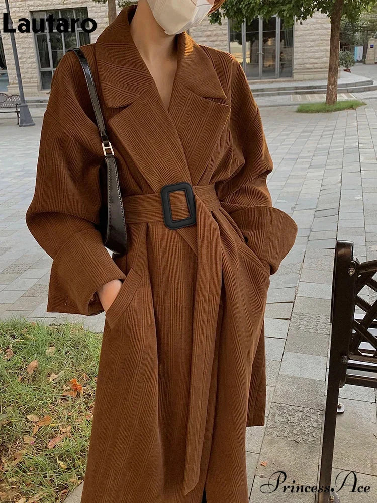 Spring Autumn Long Brown Black Striped Oversized Luxury Designer Runway Fashion 2024 Stylish Coat