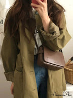 Spring Autumn Long Loose Casual Chic Turn-down Collar Pockets Single Breasted Korean Fashion 2024 Stylish Coat
