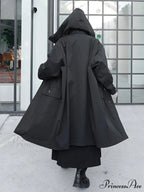 Spring Autumn Long Oversized Black Hood Dark Aesthetic Luxury Designer 2024 Stylish Coat