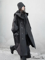 Spring Autumn Long Oversized Black Hood Dark Aesthetic Luxury Designer 2024 Stylish Coat