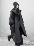 Spring Autumn Long Oversized Black Hood Dark Aesthetic Luxury Designer 2024 Stylish Coat