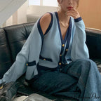 Spring Deep V-neck Extended Sleeve Knitted Cardigan