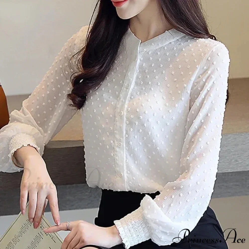 Spring Extended Sleeve Ivory Workplace Blouse