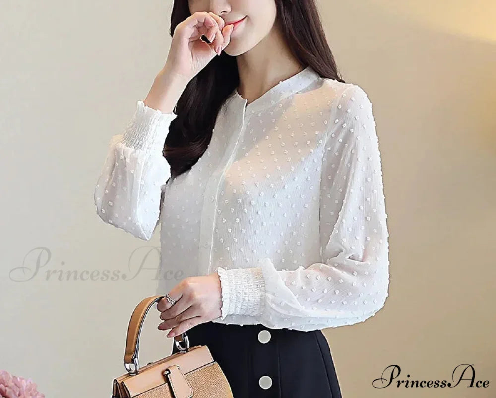 Spring Extended Sleeve Ivory Workplace Blouse