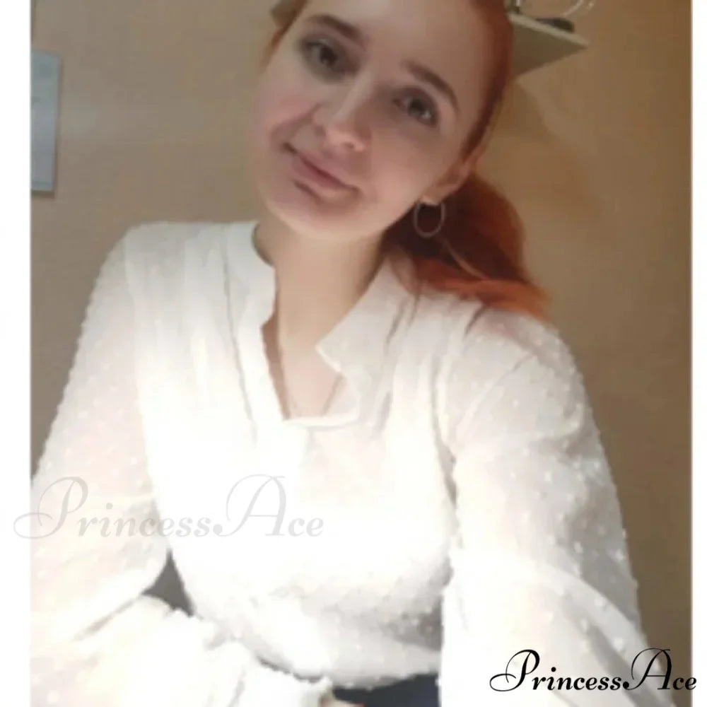 Spring Extended Sleeve Ivory Workplace Blouse