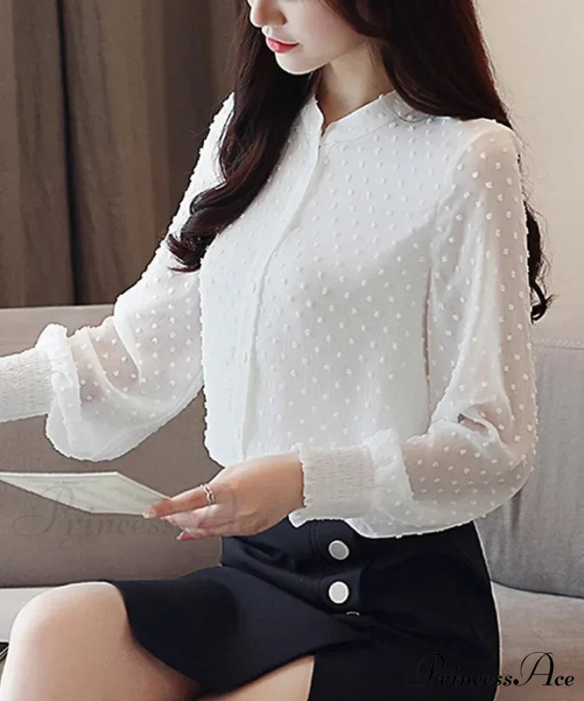 Spring Extended Sleeve Ivory Workplace Blouse