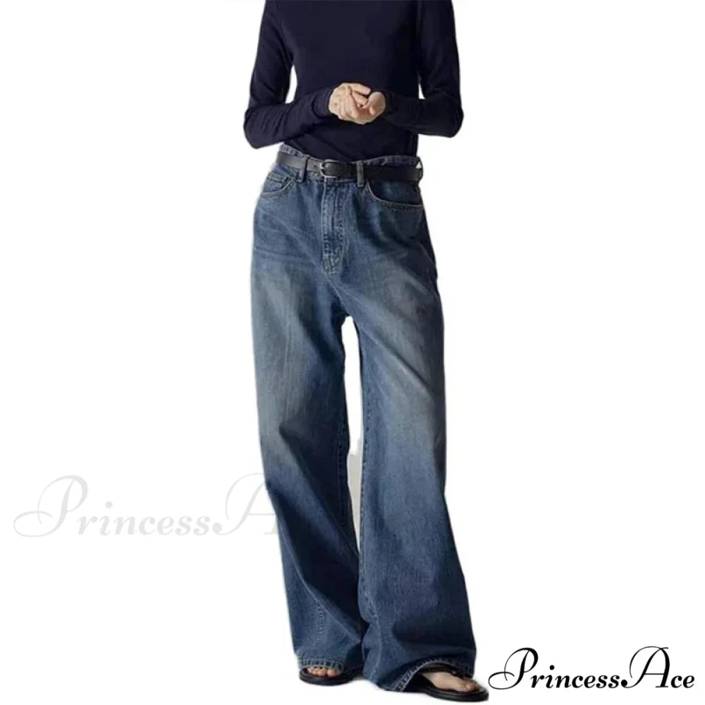 Spring Fall New High-waisted Wide-leg High Quality Long Baggy Y2K Jean
