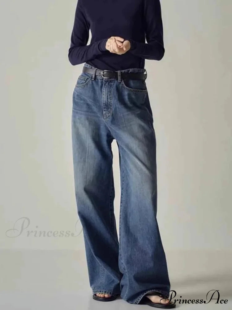 Spring Fall New High-waisted Wide-leg High Quality Long Baggy Y2K Jean