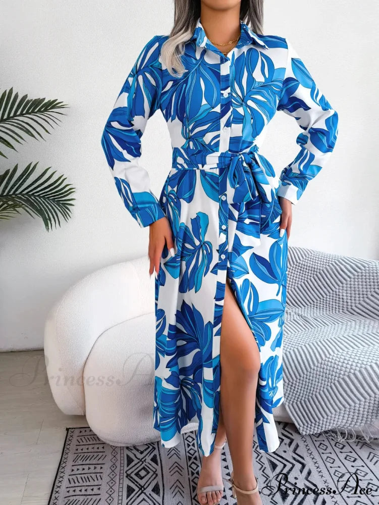 Spring Summer Contrast Floral Polo Collar Shirt Floral DressModified Title: Spring Summer Different Flower Polo Neck Shirt Flower Dress