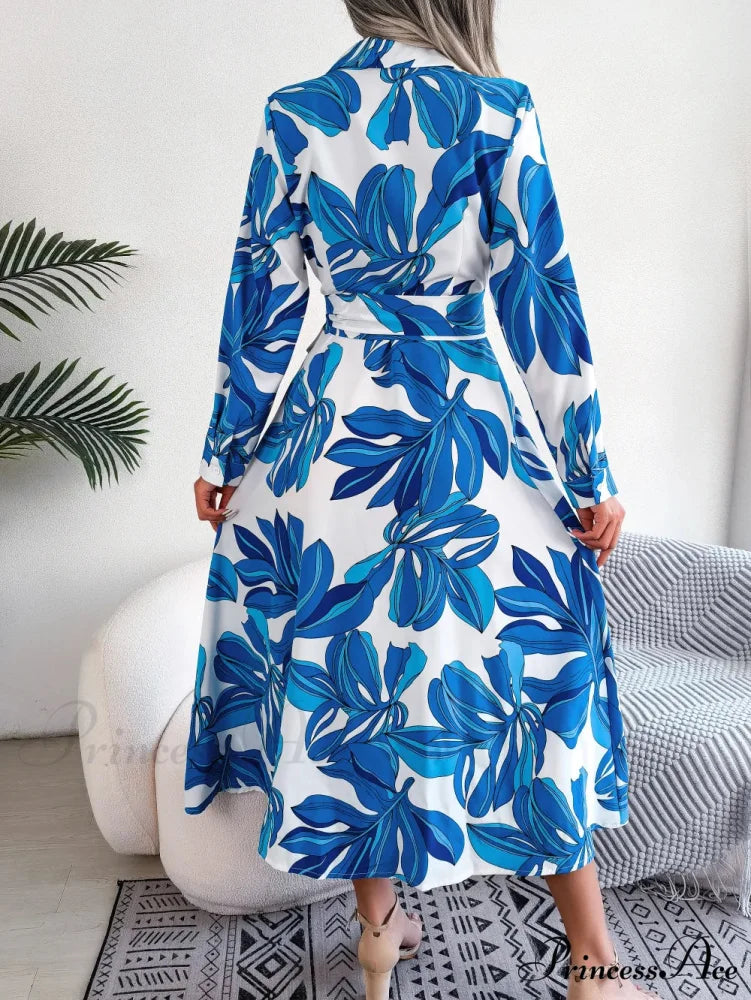 Spring Summer Contrast Floral Polo Collar Shirt Floral DressModified Title: Spring Summer Different Flower Polo Neck Shirt Flower Dress