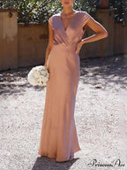 Spring/Summer Satin Solid Color Graceful V-Neck Fishtail Party Dress