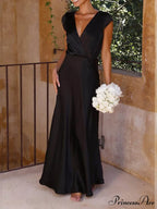 Spring/Summer Satin Solid Color Graceful V-Neck Fishtail Party Dress