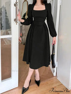 Square Collar Puff Sleeve Elegant Ladies Mini Dress