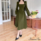 Square Collar Puff Sleeve Elegant Ladies Mini Dress